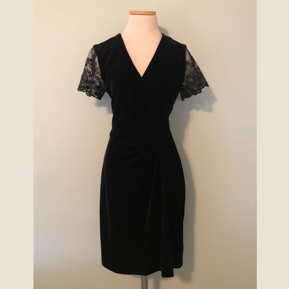Vtg Robbie Bee Blk Velvet Dress (beaded sleeves)